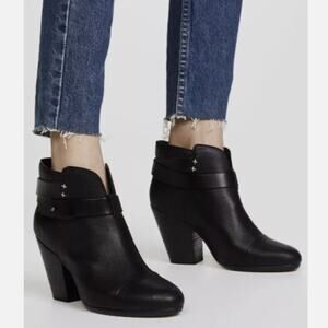 rag & bone Harrow Black Leather Belted Ankle Boots Size 38 EUC
